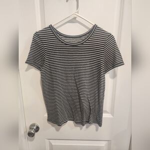 American Eagle Outfitters Dark Grey and White Striped Short Sleeve Tee